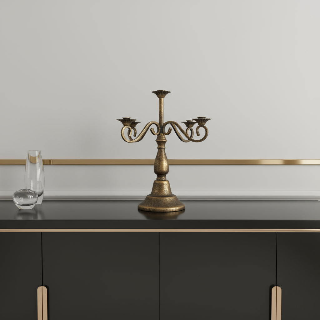 46cm Vintage Candlestick | Rustic Gold Farmhouse Style