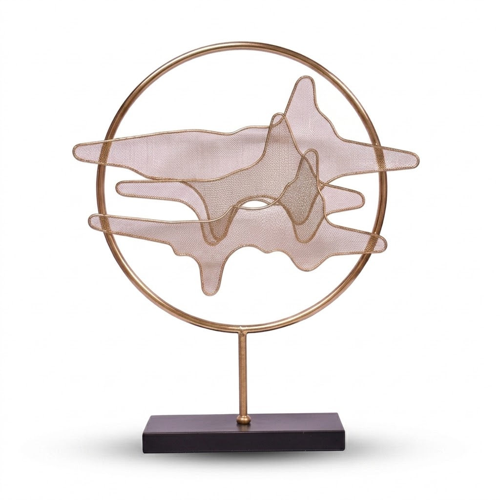 Abstract Gold Mesh Metal Ring Sculpture