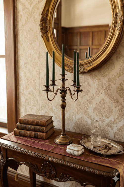 Antique 5 Arm Floral Candelabra - Rustic Aged Gold