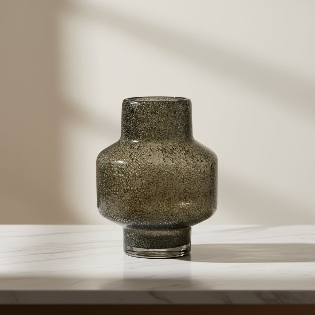 Ara Short Hand Blown Smoky Grey Glass Vase