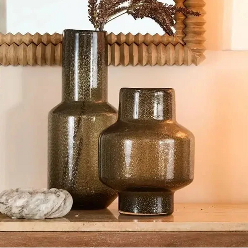 Ara Short Hand Blown Smoky Grey Glass Vase