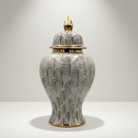 Black Feather Ceramic Ginger Jar