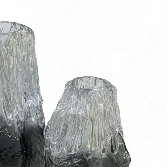 Charcoal Smoked Glass Ice Textured Vase Set