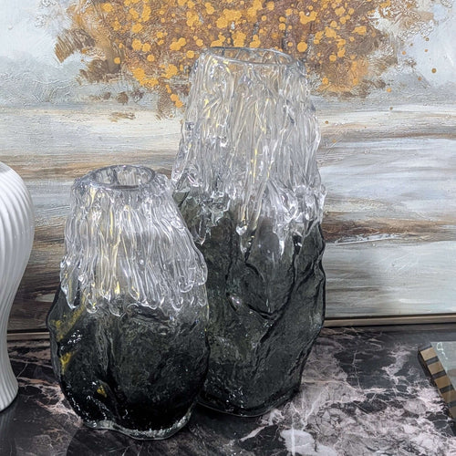 Artisan Hand Blown Smoked Glass Vase Set