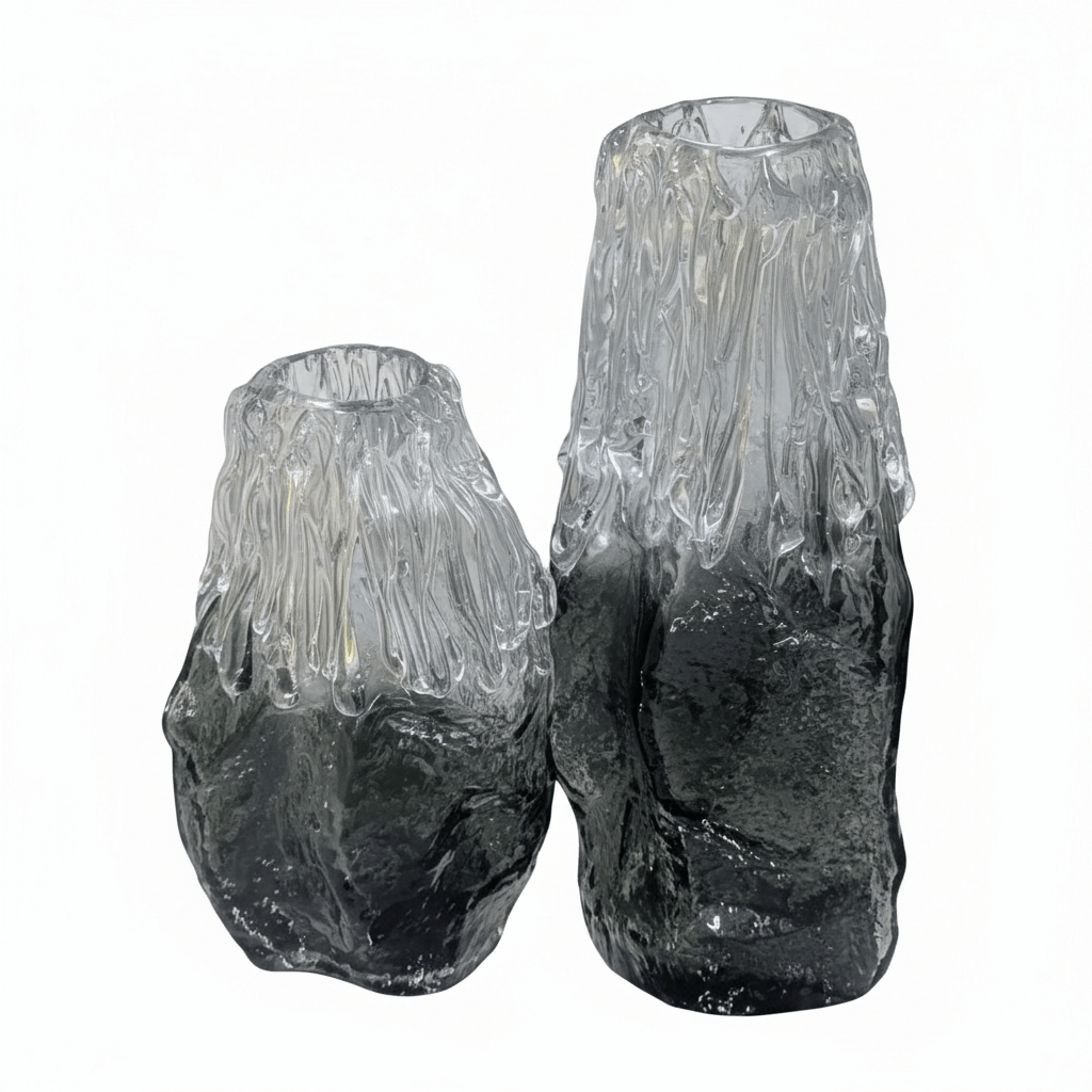 Artisan Hand Blown Smoked Glass Vase Set