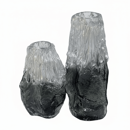 Artisan Hand Blown Smoked Glass Vase Set