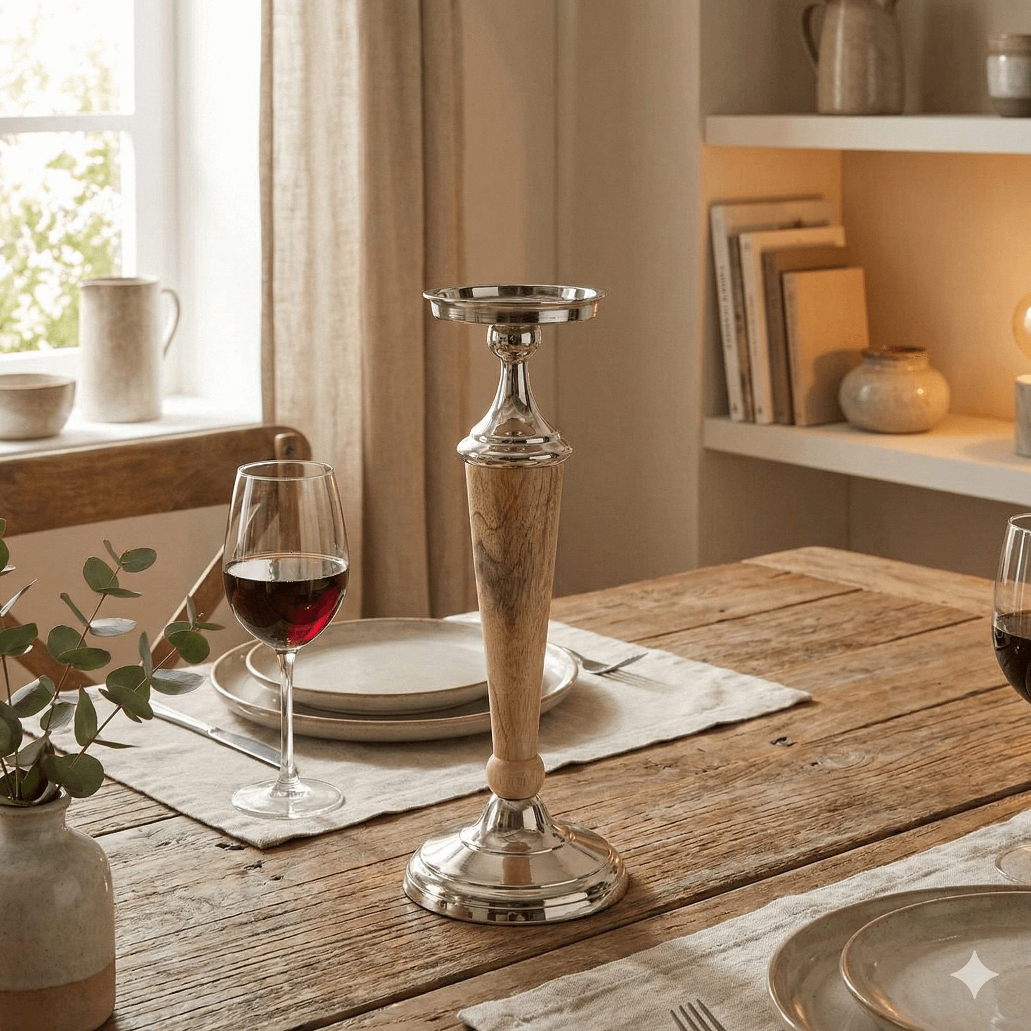 Atlas Modern Wood & Aluminium Candle Stick