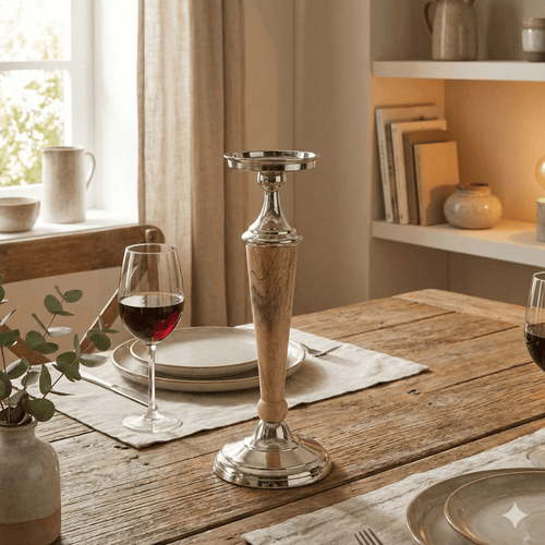 Atlas Modern Wood & Aluminium Candle Stick