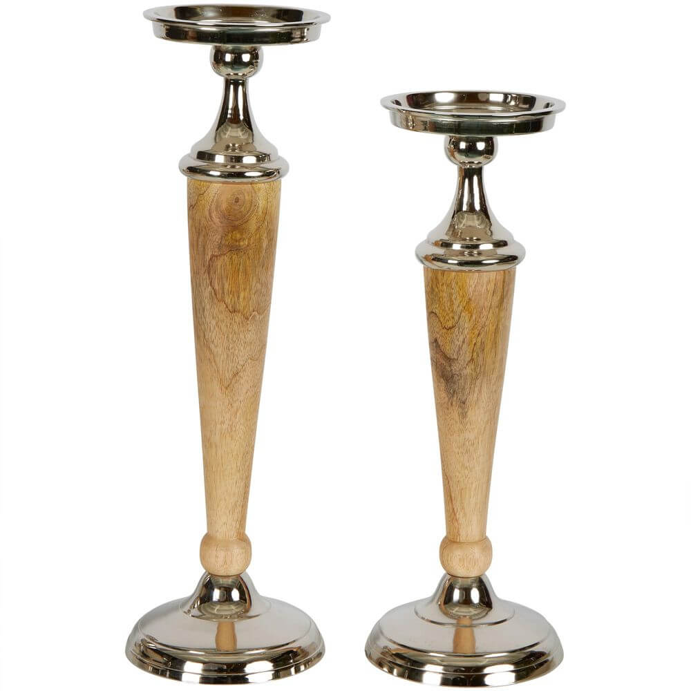 Atlas Modern Wood & Aluminium Candle Stick