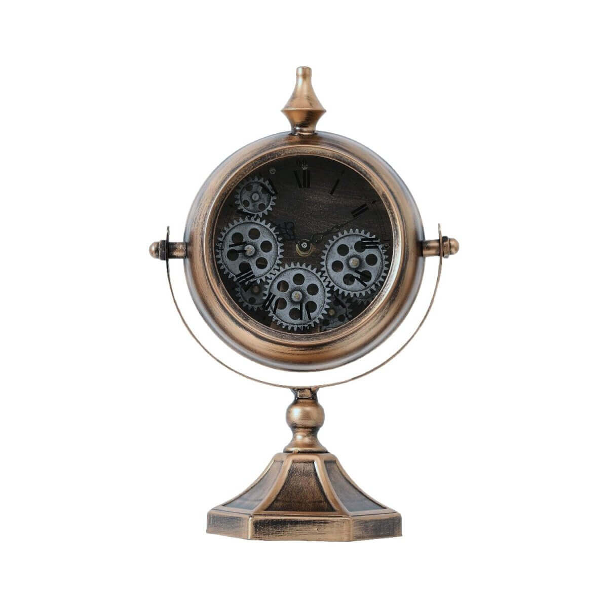 Atlas Rose Gold Moving Gear Table Clock - 38cm
