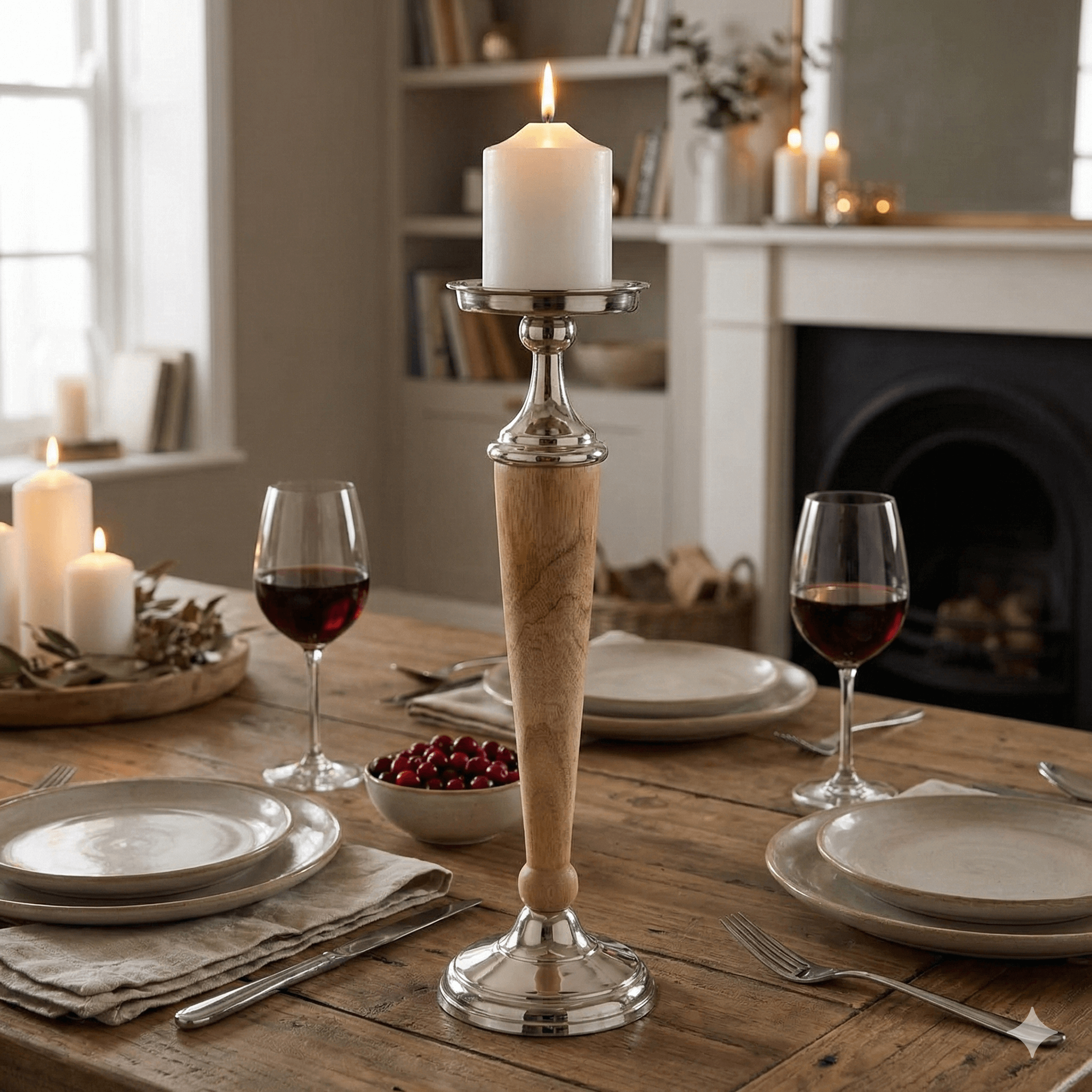 Atlas Tall Aluminium Wood Candle Stick