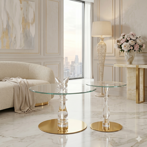 Acrylic Nesting Coffee Tables Set - Gold Base