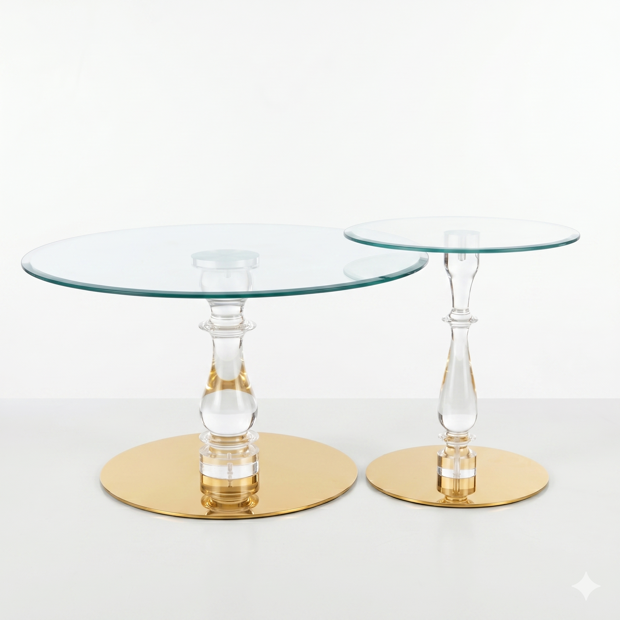Acrylic Nesting Coffee Tables Set - Gold Base