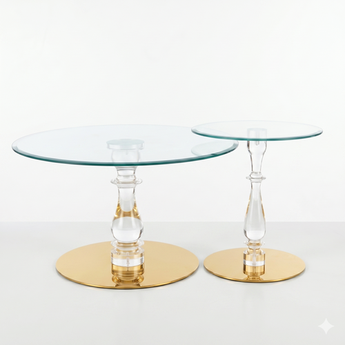 Acrylic Nesting Coffee Tables Set - Gold Base