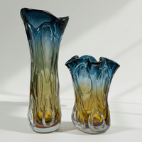 Azure Blue and Amber Handblown Glass Vase Set