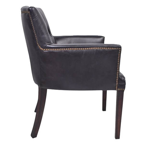 Ballard Worn Coal Leather Chair 85cm