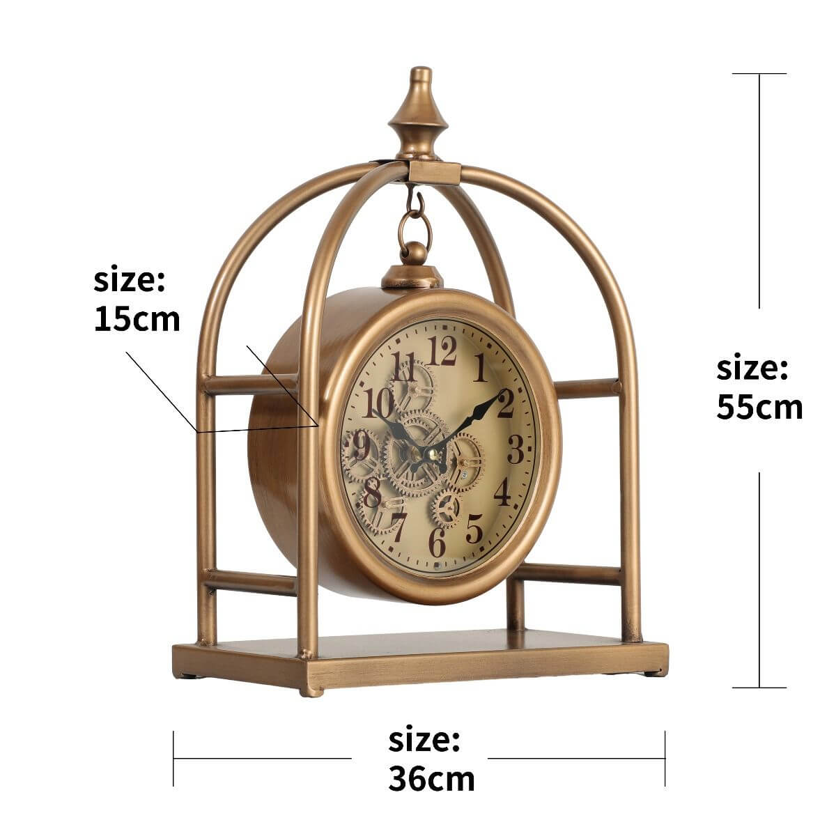 Basil Antique Gold Moving Gear Table Clock - 55cm