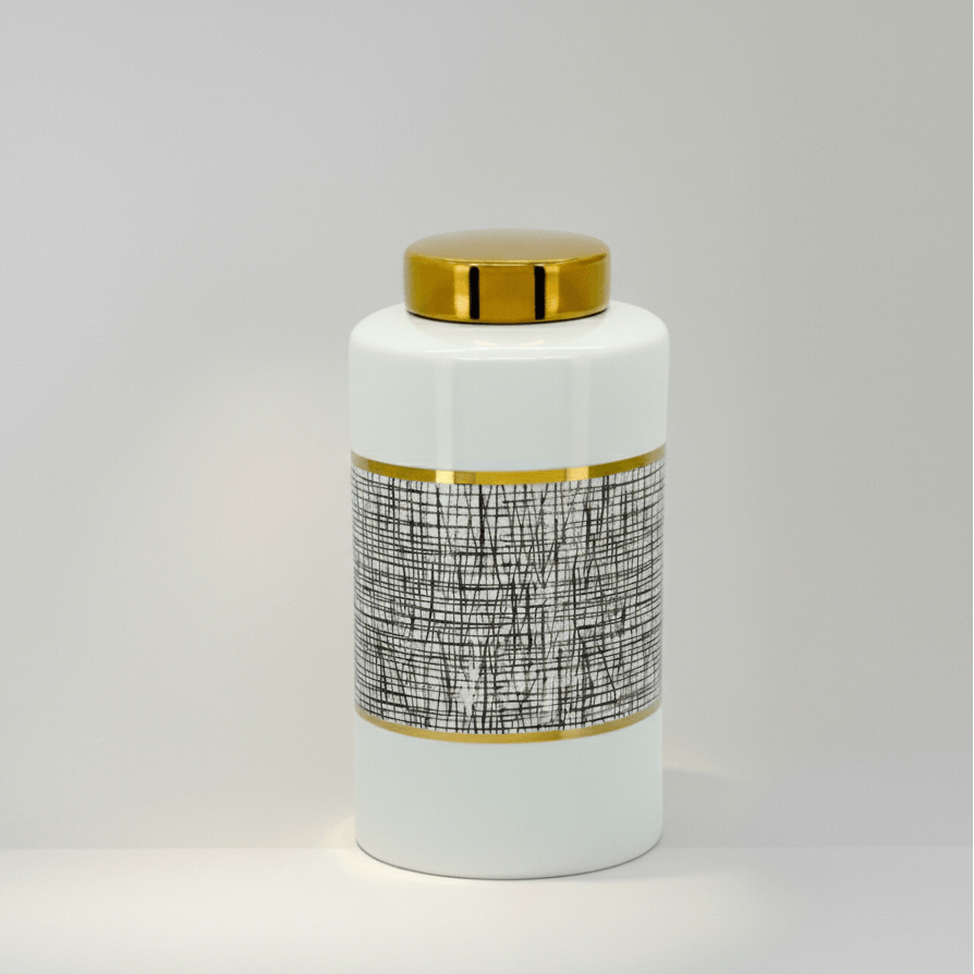 Modern Ceramic Ginger Jar - White/Gold