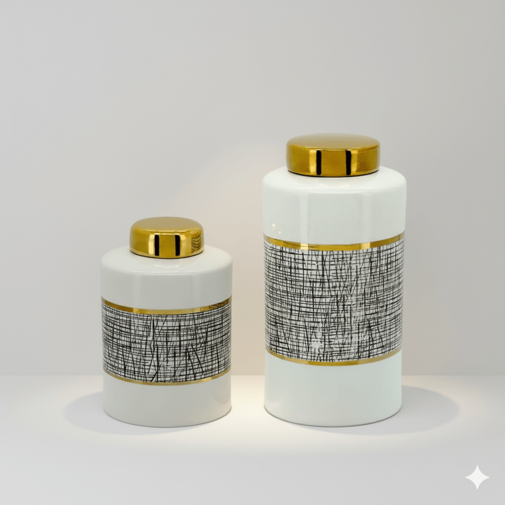 Black and White Mesh Ceramic Jar Set