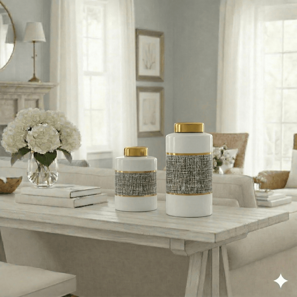Black and White Mesh Ceramic Jar Set