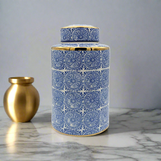 Willow Ceramic Ginger Jar - Blue/Gold 