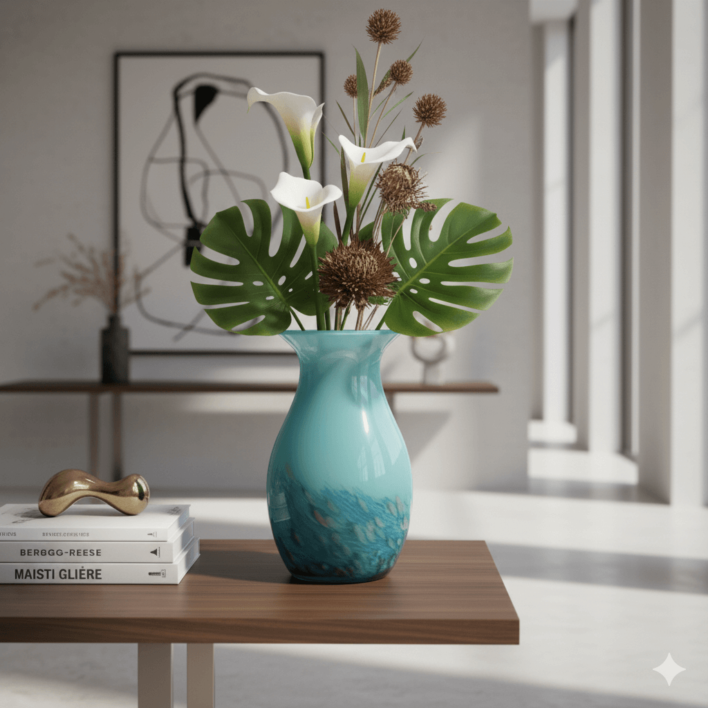 Blue and Green Ocean Swirl Handblown Glass Vase