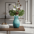 Blue Green Ocean Blown Art Glass Vase