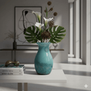 Blue Green Ocean Blown Art Glass Vase