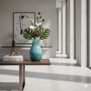 Blue Green Ocean Blown Art Glass Vase