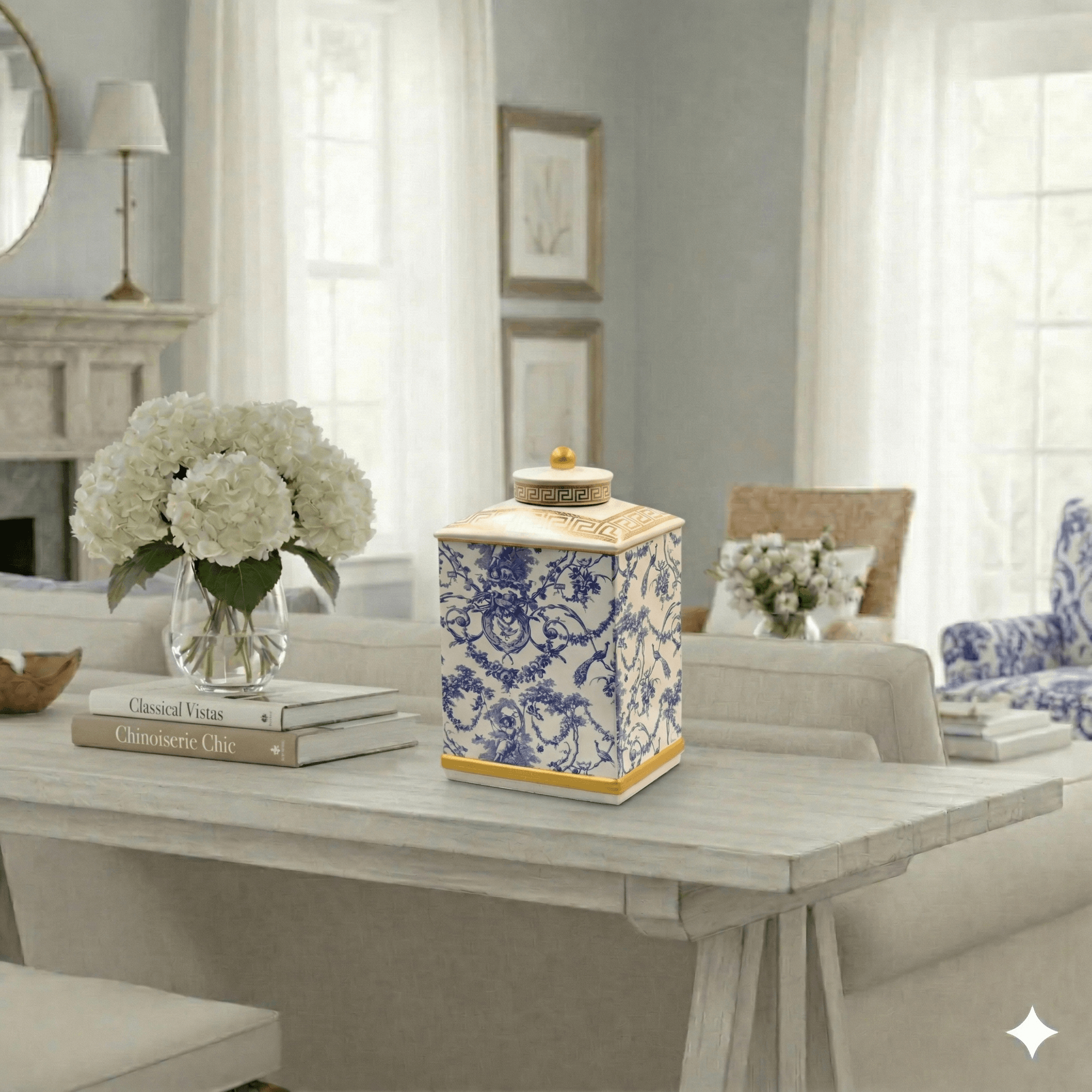 French Toile Blue and White Ceramic Ginger Jar - 32cm