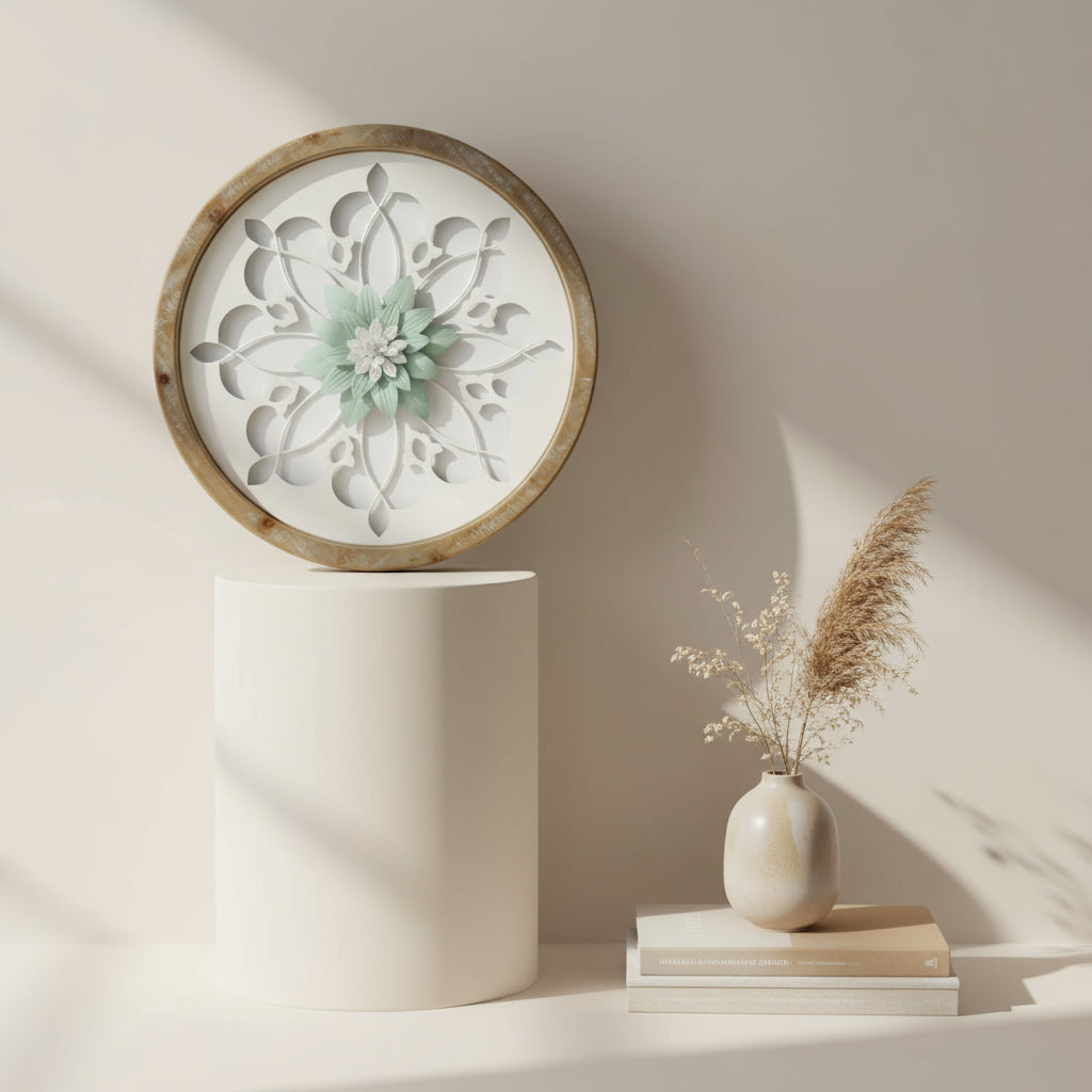 Carved Wood Round Wall Art Frame 70cm