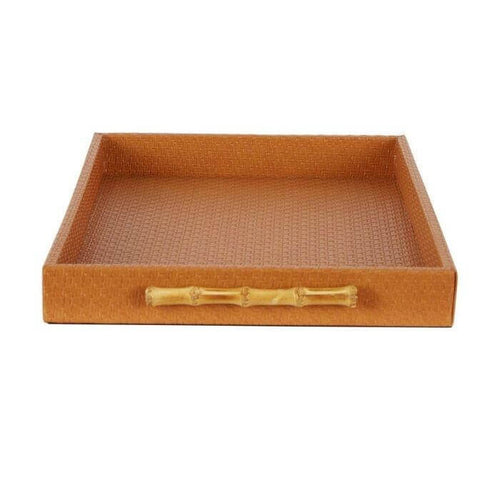 Cashel Wood & Tan Leather Serving Tray Set