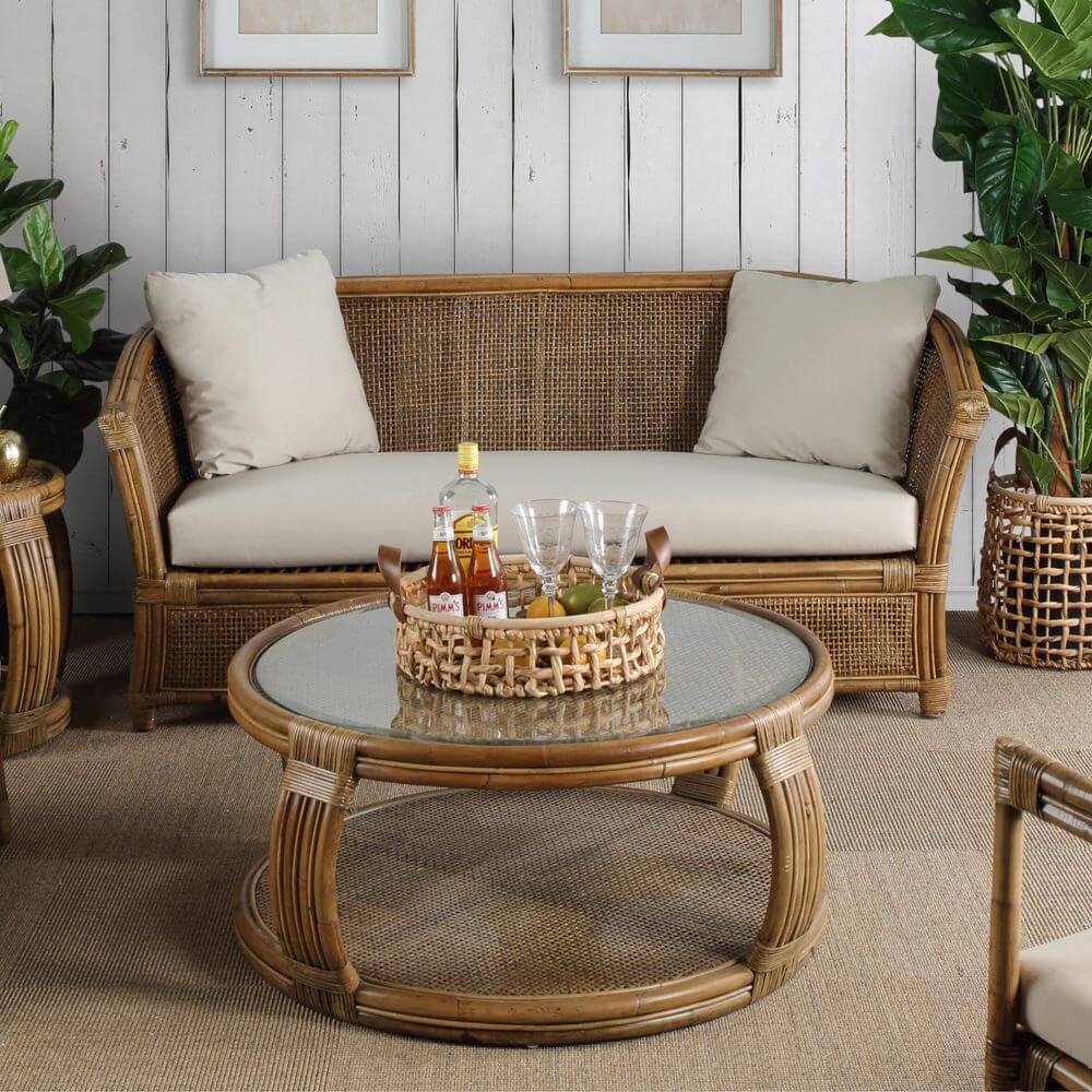 Cayman Rattan Glass Round Coffee Table 100cm