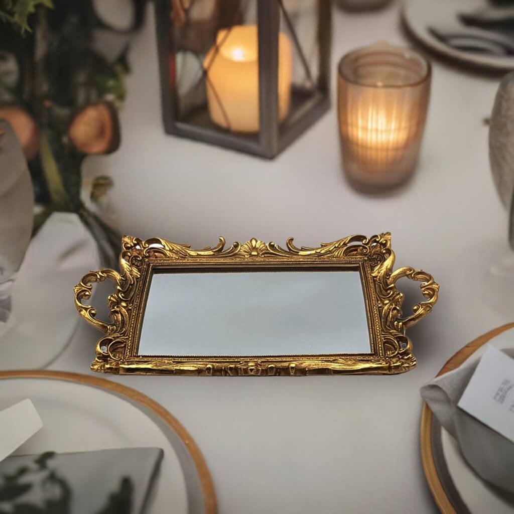 Classic Rectangular Gold Mirror Tray