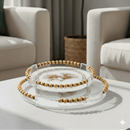 Clear Glass & Wood Round Serving Tray Set