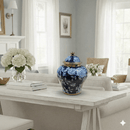 Navy Blue and White Floral Ceramic Ginger Jar - 24cm