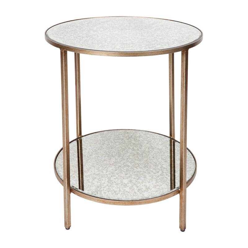 Cocktail Mirrored Side Table Antique Gold Finish