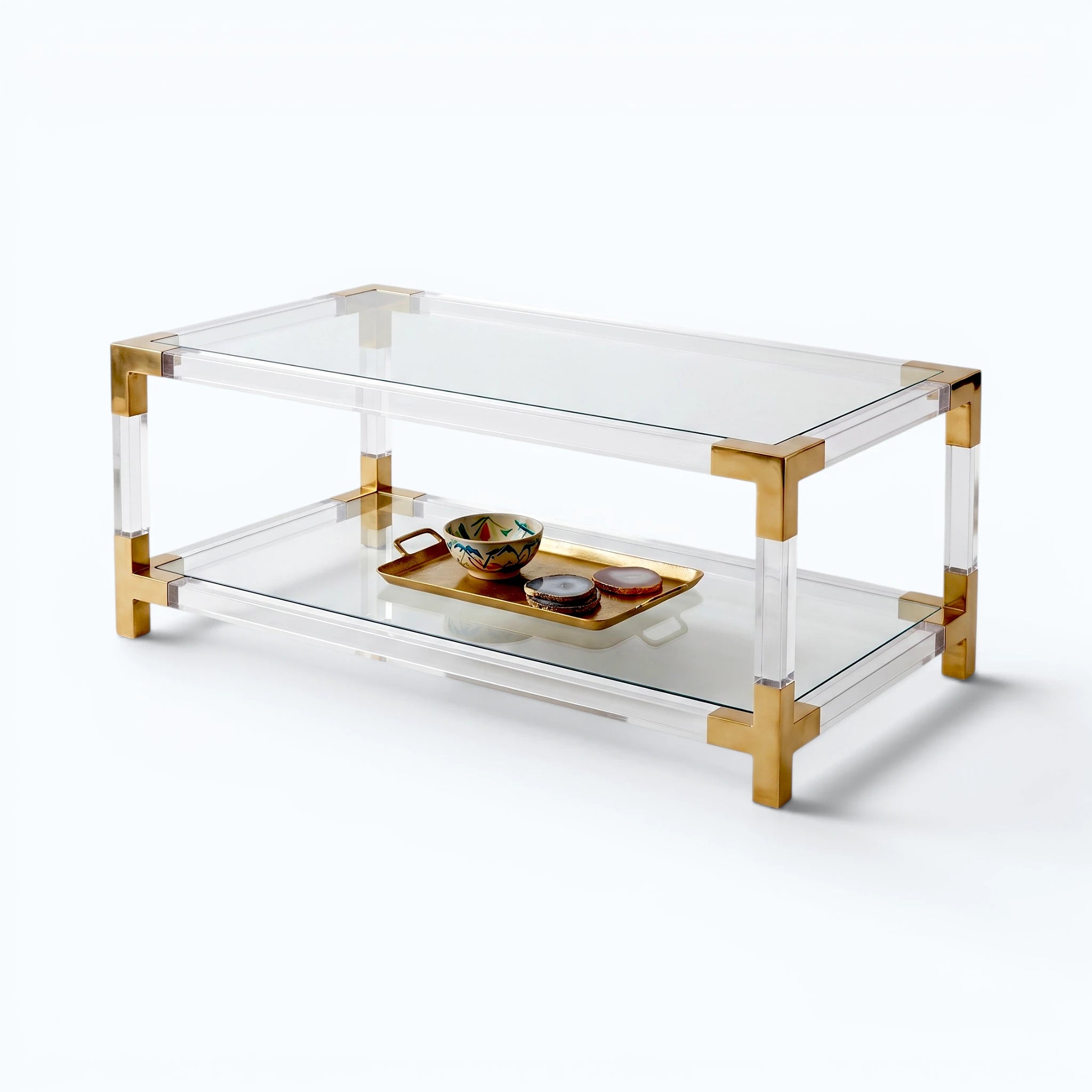 Minimalist Clear Acrylic Coffee Table - Gold