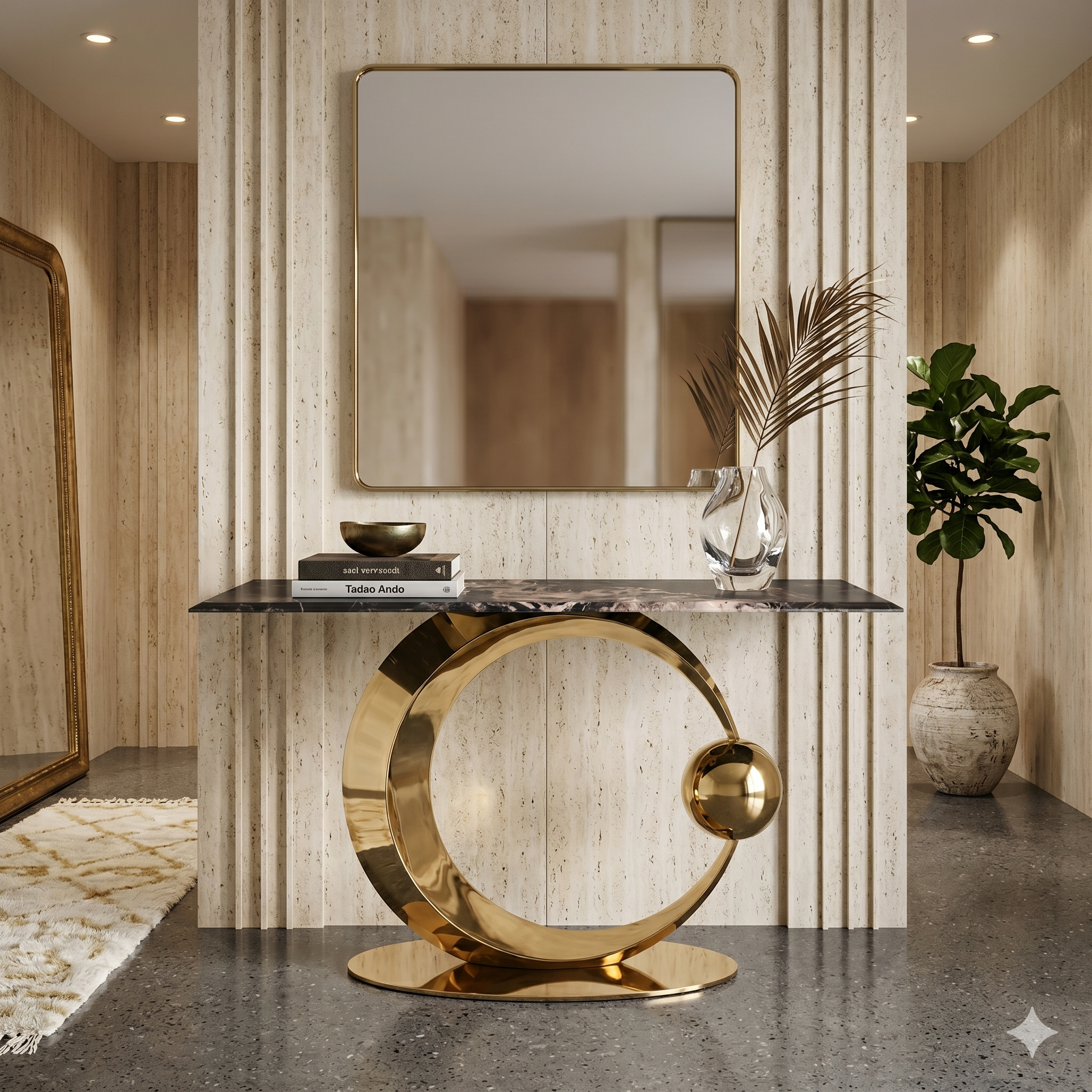 Sculptural Gold Base Console Table - 160cm