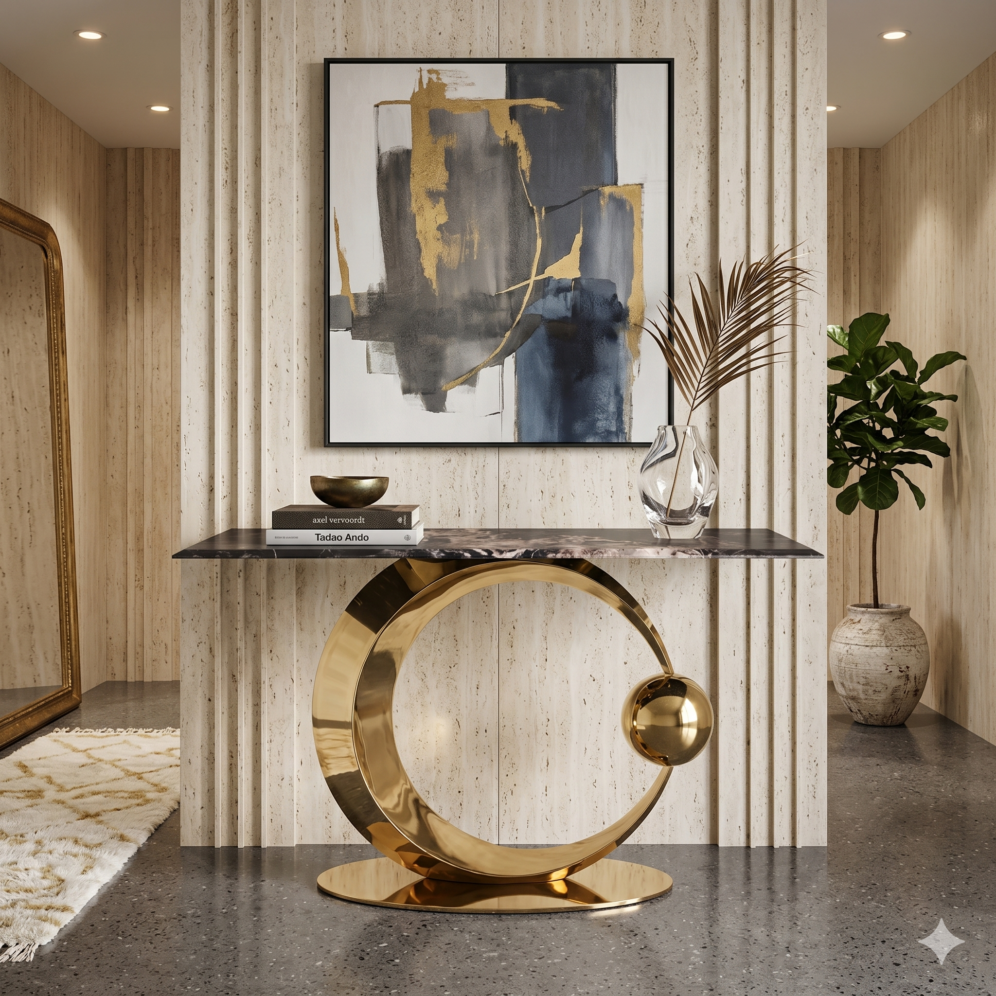 Sculptural Gold Base Console Table - 160cm