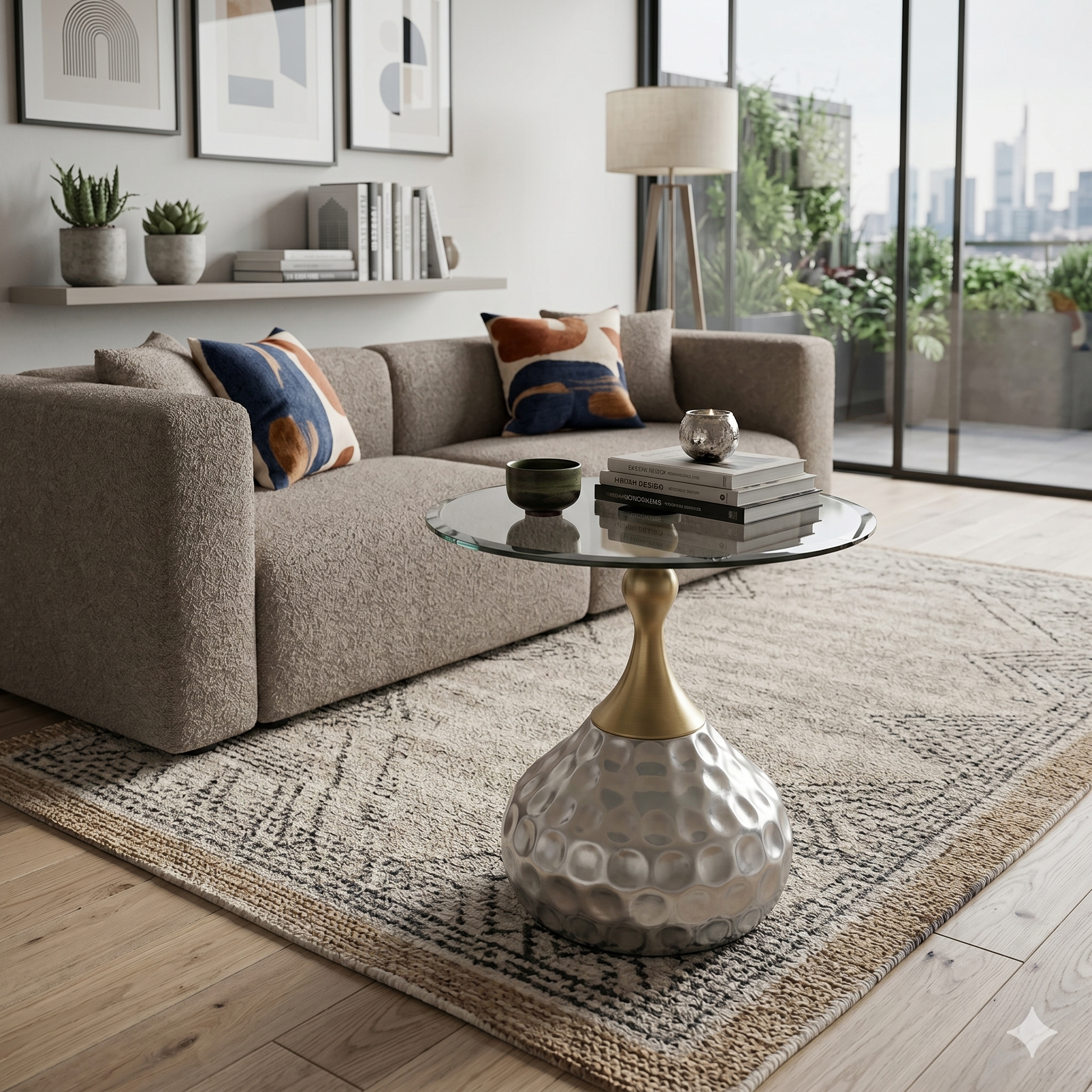 Elysian Smoked Glass & Hammered Side Table