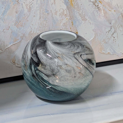 Faux Marble Glass Vase Blue Gold 28cm