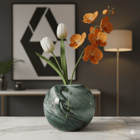 Green Marble Pattern Round Handblown Glass Vase