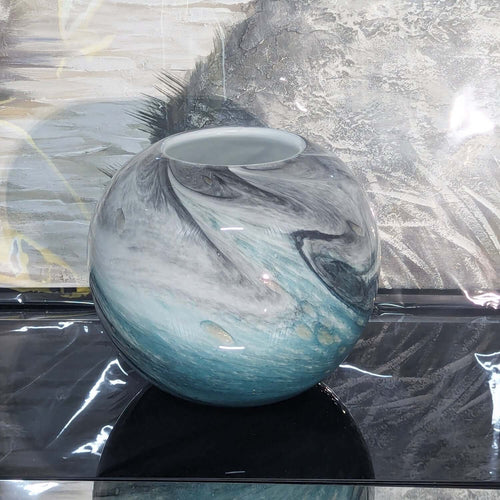 Faux Marble Glass Vase Blue Gold 28cm
