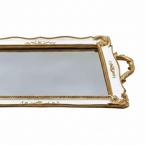 French Style Gold Rectangular Mirror Tray