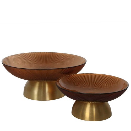 Gable Glass Footed Bowl Large Brown Glass/Brass