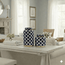 Navy Scallop Ceramic Jar Set - Gold
