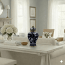 Navy Blossom Ceramic Temple Jar