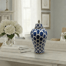Navy Blue Fish Scale Ceramic Ginger Jar - 36cm