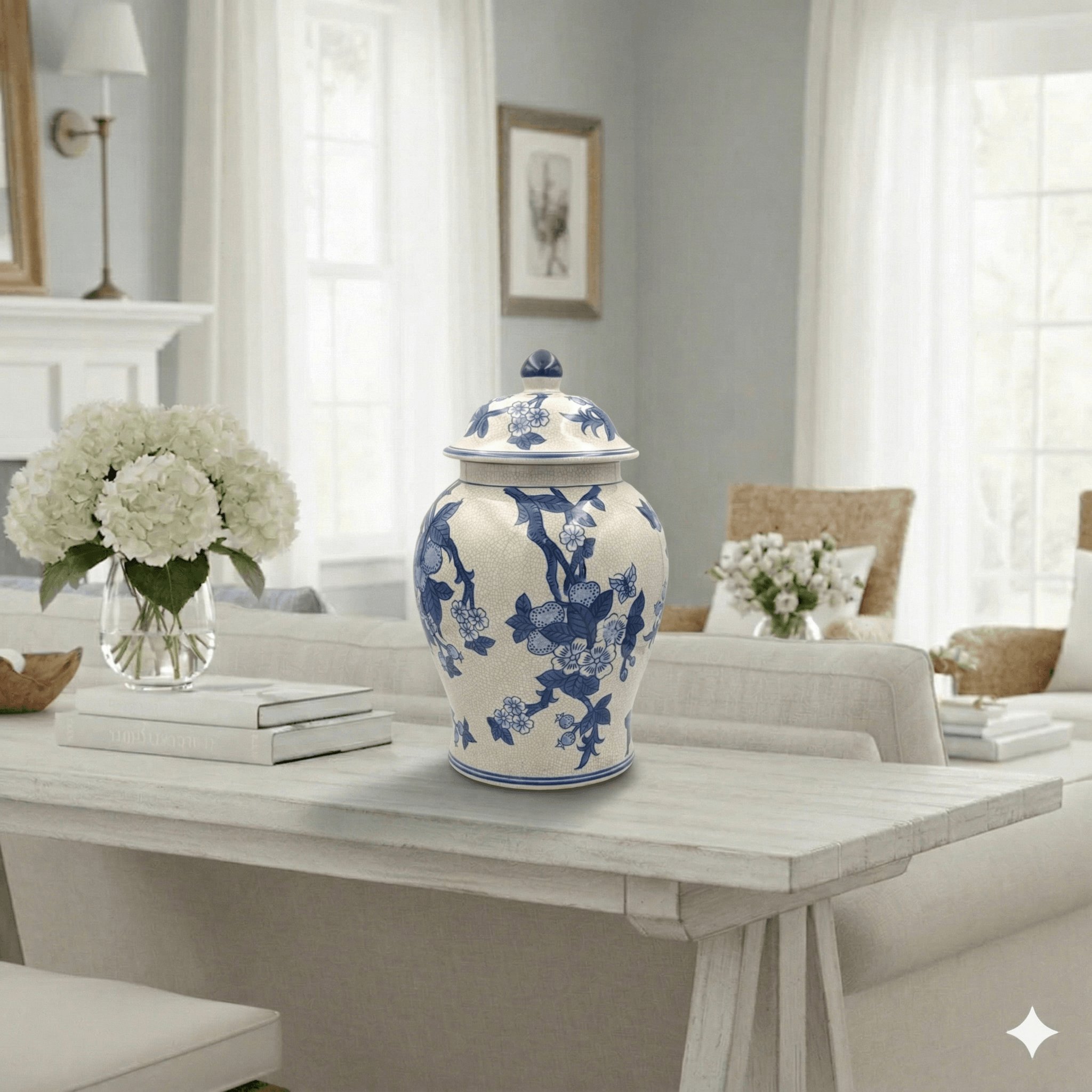 Blue and White Blossom Ceramic Ginger Jar